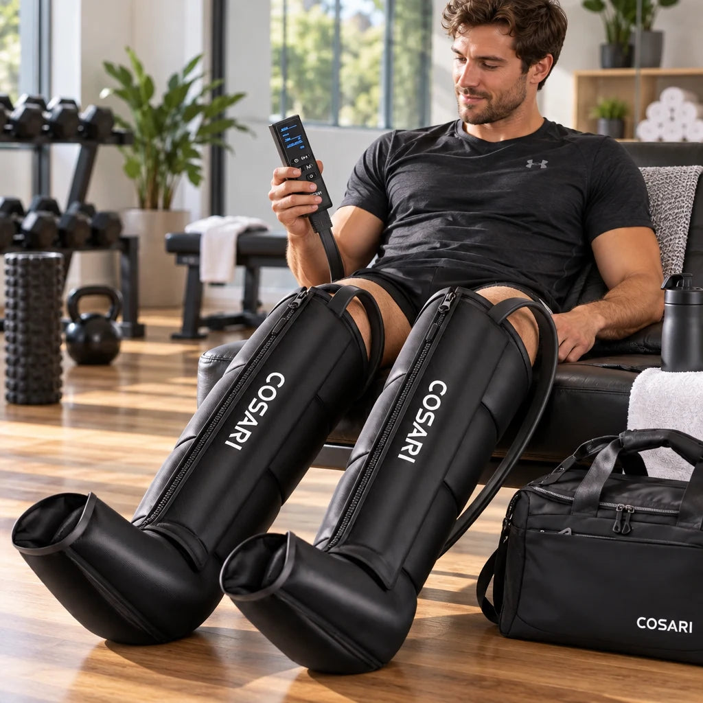 Cosari AirPulse Recovery Pro Full-Leg Compression Boots: 6 Chambers, 240 mmHg, Knee Heat & Cordless Pump - 2