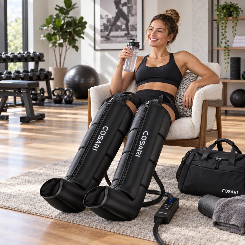 Cosari AirPulse Recovery Pro Full-Leg Compression Boots: 6 Chambers, 240 mmHg, Knee Heat & Cordless Pump - 7