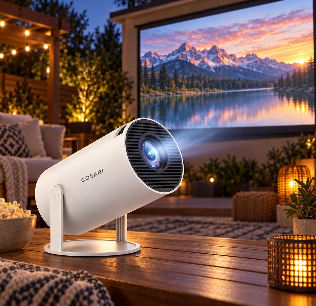 Cosari CineBeam Mini Projector: Native 1080P, 180° Ceiling Gimbal, Auto-Keystone, WiFi 6 & Bluetooth 5.3