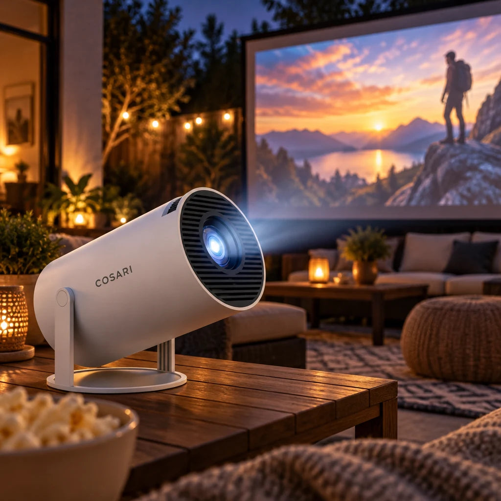 Cosari CineBeam Mini Projector: Native 1080P, 180° Ceiling Gimbal, Auto-Keystone, WiFi 6 & Bluetooth 5.3 - 2
