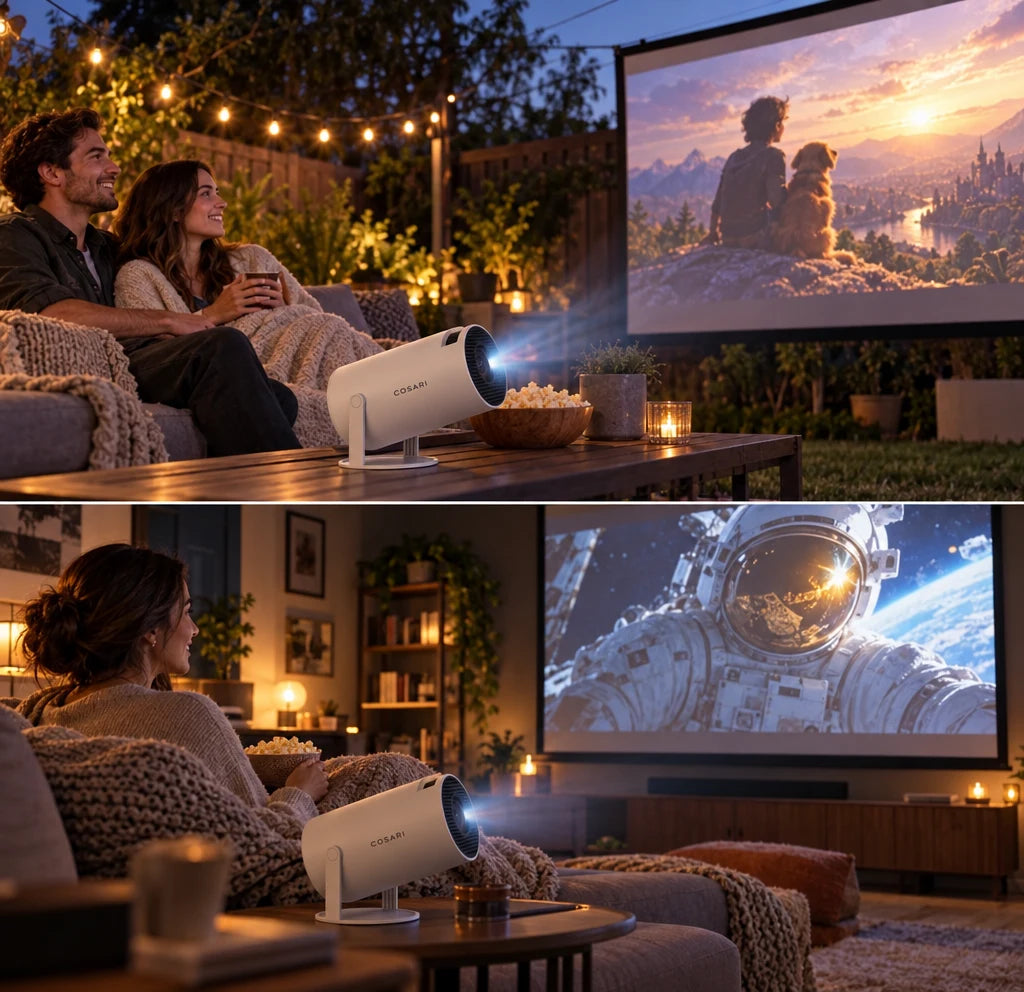 Cosari CineBeam Mini Projector: Native 1080P, 180° Ceiling Gimbal, Auto-Keystone, WiFi 6 & Bluetooth 5.3 - 7