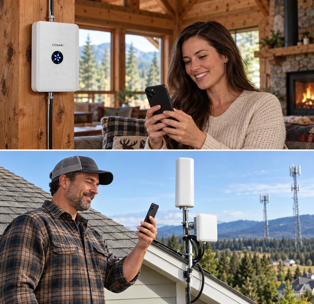 Cosari SignalMax 5G Pro Cell Phone Signal Booster: 72dB Gain, 5,500 Sq Ft, All US Carriers & Smart LCD - 7