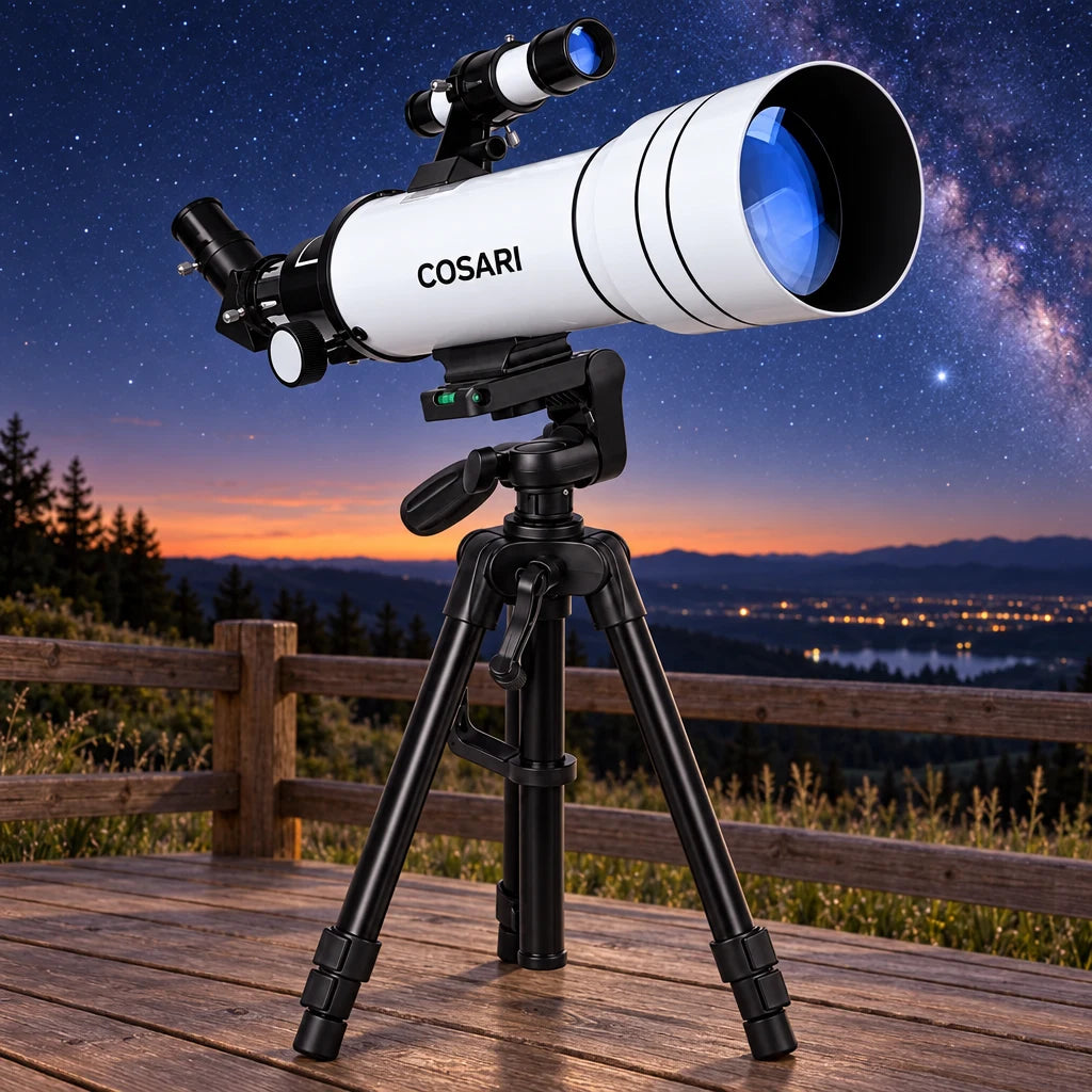 Cosari AstroScope Pro Telescope: 90mm FMC Refractor, 600mm Focal Length, 300× Magnification & Phone Mount