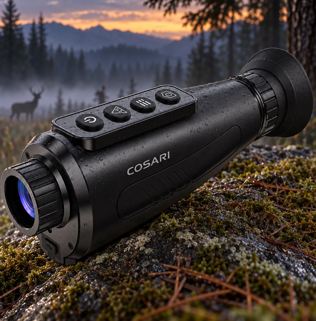 Cosari ThermoScout Pro Thermal Monocular: 12μm VOx Core, 50Hz OLED, 1,200-Yd Range & 32GB DVR