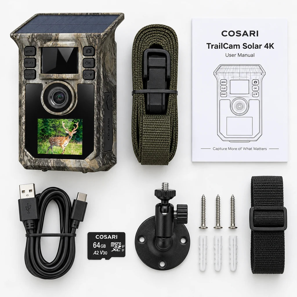 Cosari TrailCam Solar 4K Trail Camera: 48MP, 0.1s Trigger, Solar 5,200mAh Battery, WiFi App & Free 64GB Card - 4