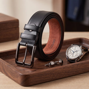 Cosari HeritageBuckle Pro — Full-Grain Leather &amp; Suede-Lined Gunmetal Dress/Casual Belt