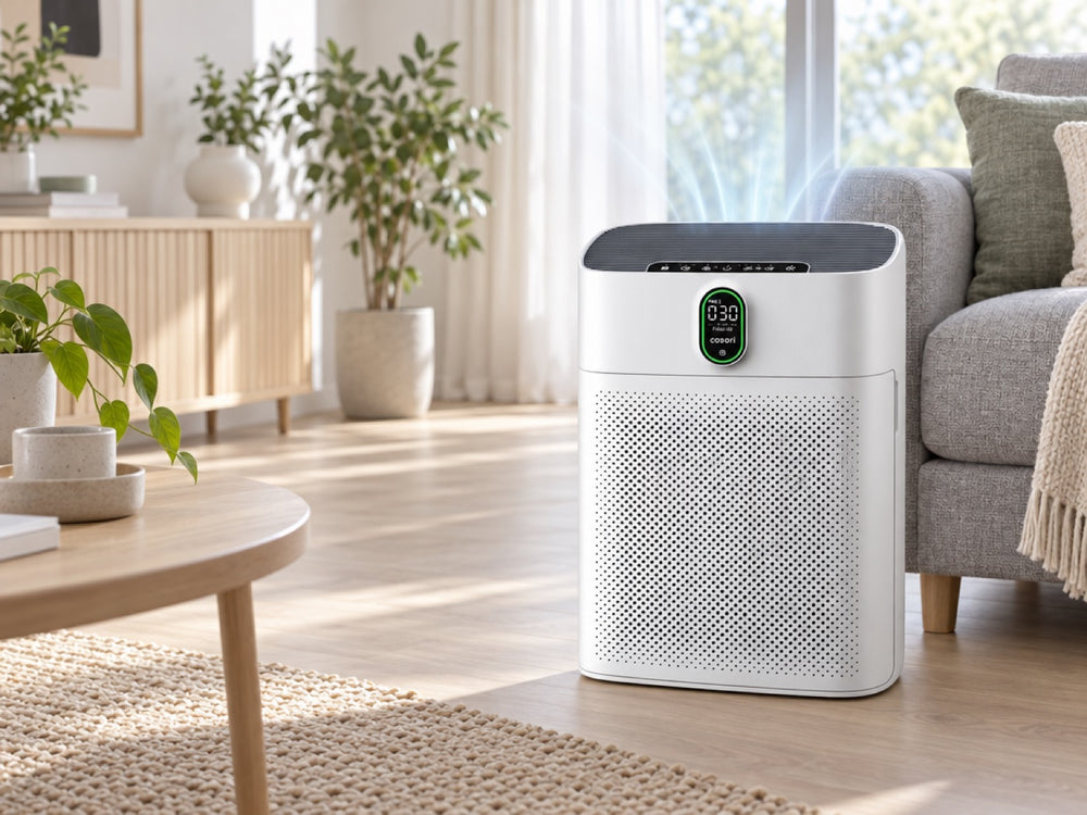 Cosari ClearAir 300 smart air purifier in a bright living room